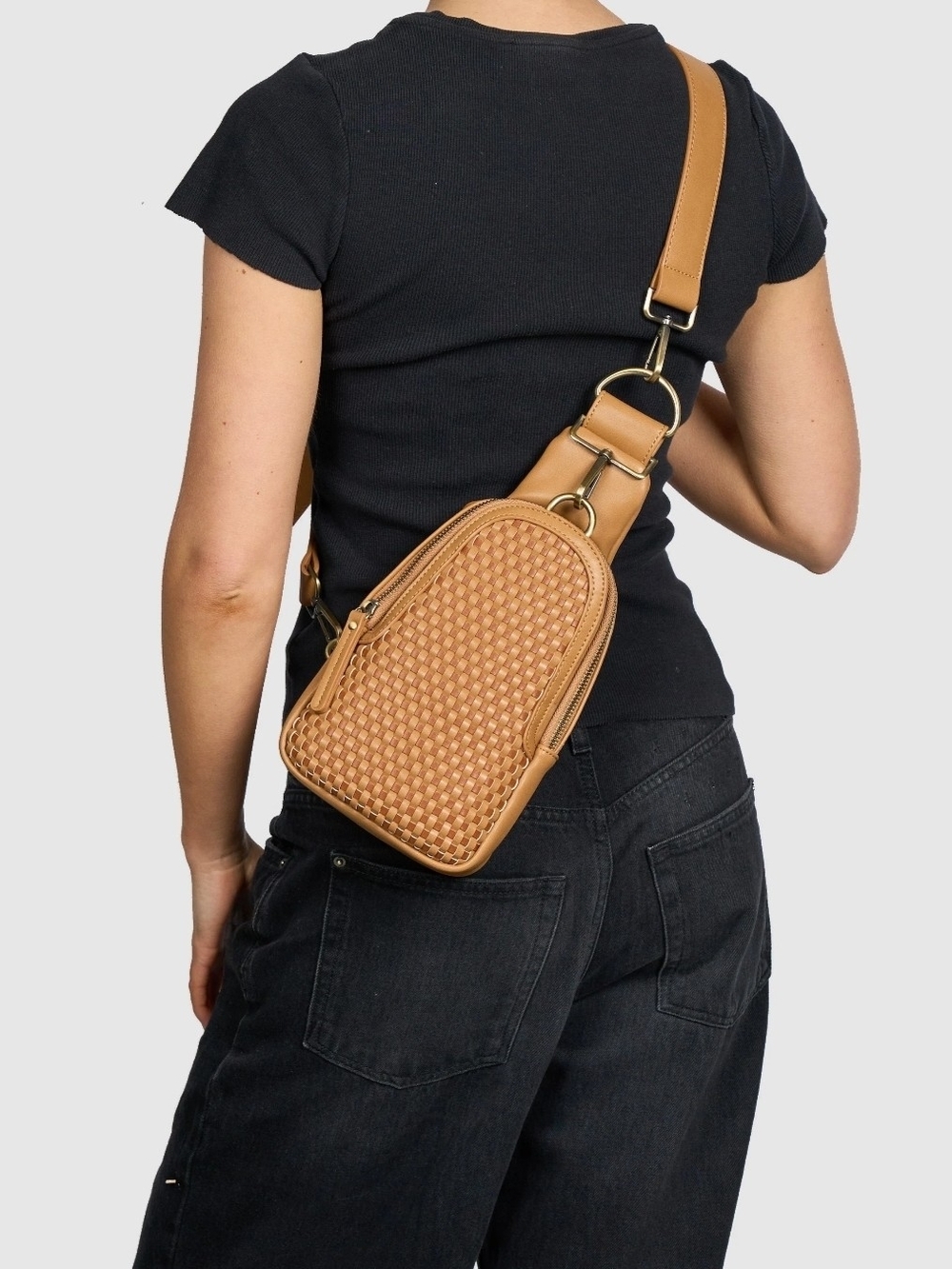 Urban Originals x Anthropologie Woven Liberty Sling Bag Tan Vegan Leather